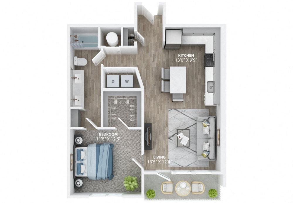 1Bed 1Bath E Floor Plan at The Haven at Lake Britt Apartments, Winter Garden