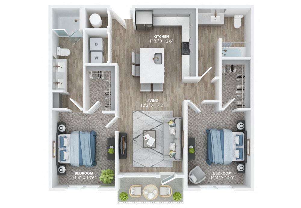 1Bed 1Bath F Floor Plan at The Haven at Lake Britt Apartments, Florida