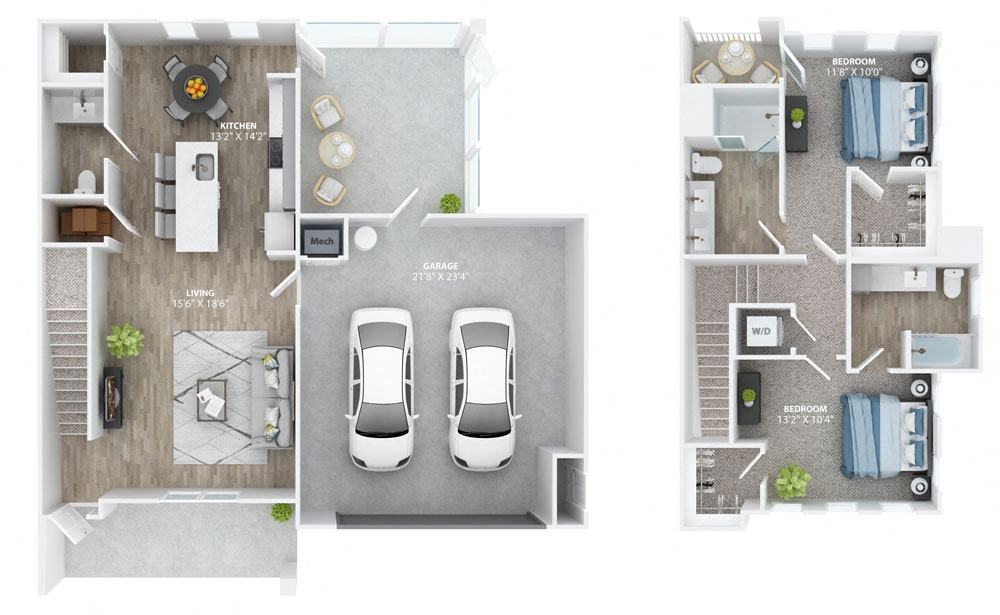 2Bed 1Bath Floor Plan at The Haven at Lake Britt Apartments, Florida, 34787