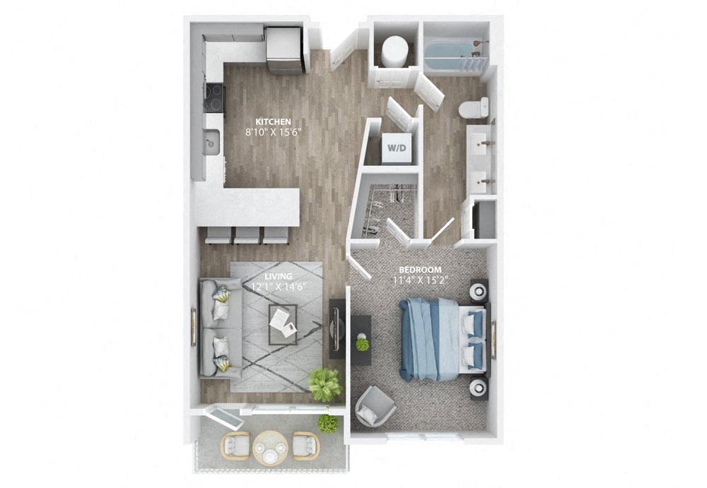 1B1B Floor Plan at The Haven at Lake Britt Apartments, Winter Garden, FL, 34787