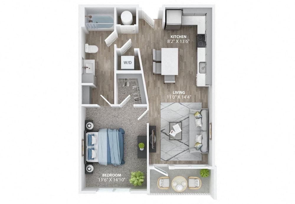 1Bedroom Floor Plan at The Haven at Lake Britt Apartments, Winter Garden, FL