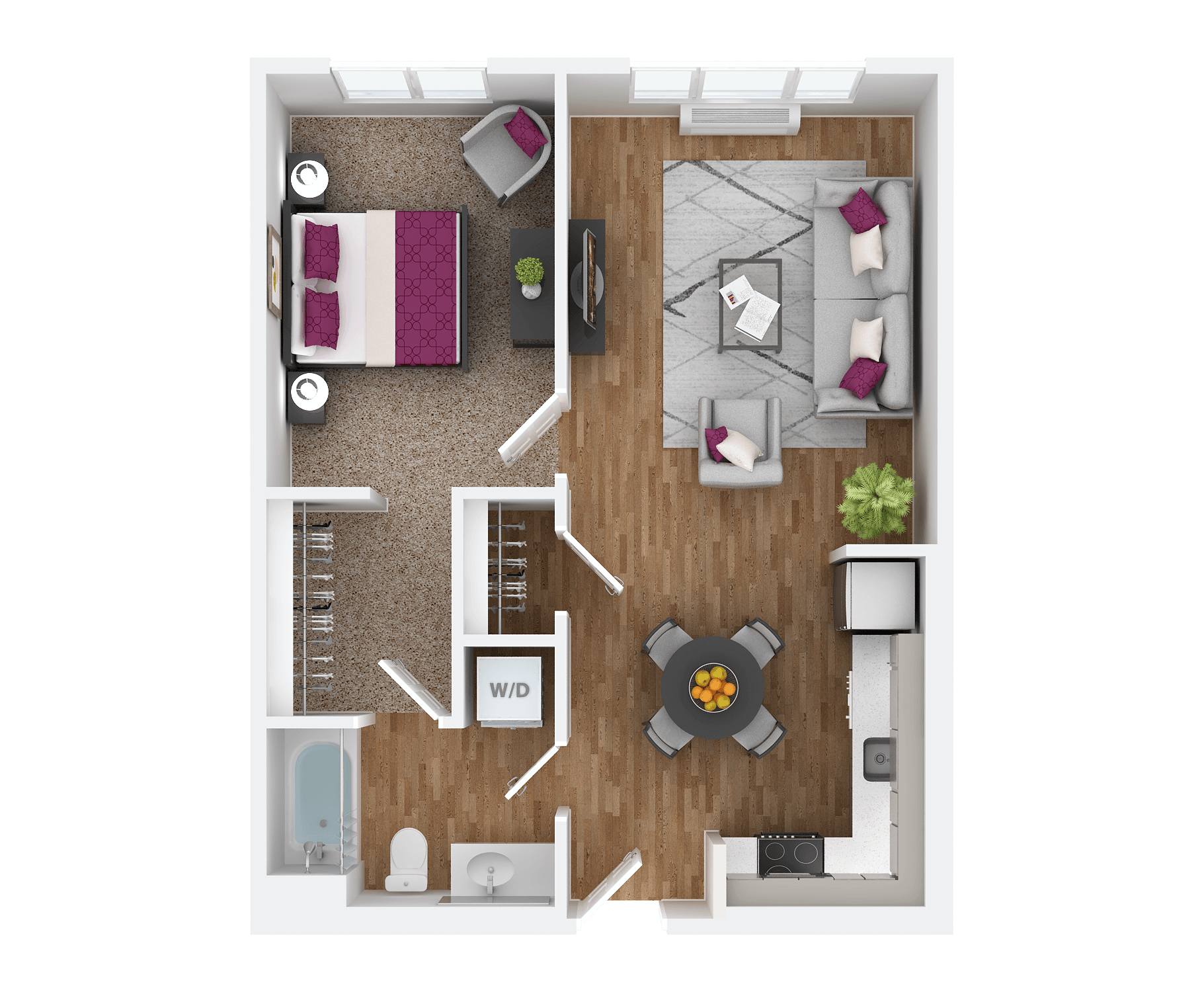 a floor plan of a bedroom with a bathroom and a living room
