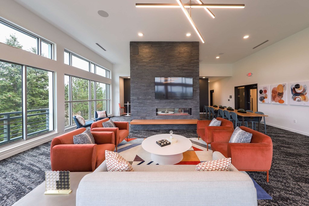 Entertainment Area inside Sky Lounge at Hana Apartments, Oregon, 97006