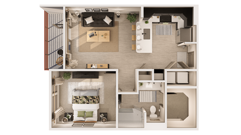 2 bedroom 1.5 bathroom floor plan H at The Rey Downtown, Phoenix