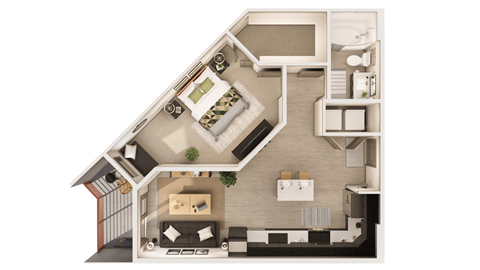 1 bedroom 1 bathroom The Loren A2 Floor Plan at The Rey Downtown, Phoenix, 85003