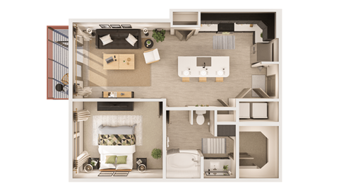 1 bedroom 1 bathroom The Hayworth A3 Floor Plan at The Rey Downtown, Phoenix, Arizona