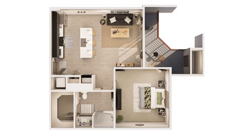 1 bedroom 1 bathroom The Garland A4 Floor Plan at The Rey Downtown, Phoenix