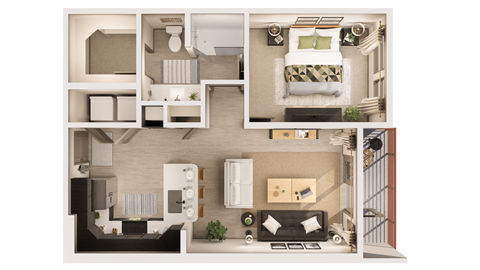 1 bedroom 1 bathroom The Astaire A5 Floor Plan at The Rey Downtown, Arizona