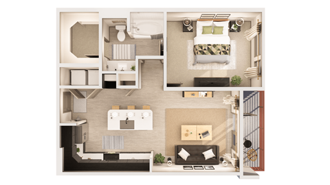 1 bedroom 1 bathroom The Kelly A7 Floor Plan at The Rey Downtown, Arizona, 85003