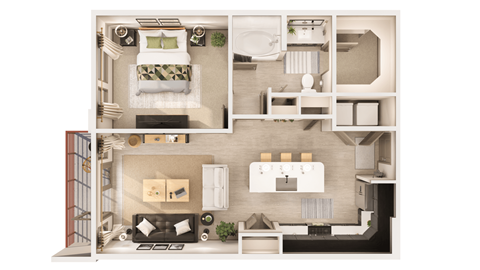 1 bedroom 1 bathroom The Newman A8 Floor Plan at The Rey Downtown, Phoenix, 85003