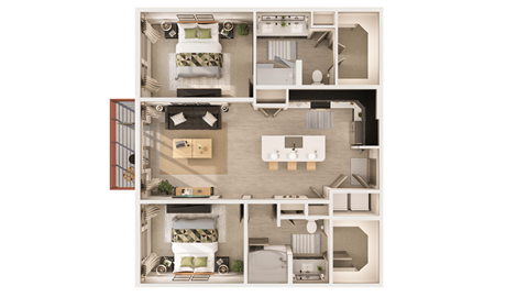 2 bedroom 2 bathroom The Monroe B1 Floor Plan at The Rey Downtown, Phoenix, Arizona