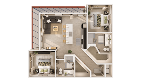 2 bedroom 2 bathroom The Hepburn B2 Floor Plan at The Rey Downtown, Phoenix