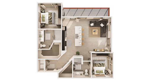 2 bedroom 2 bathroom The Harlow B2a Floor Plan at The Rey Downtown, Arizona