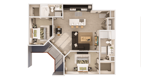 2 bedroom 2 bathroom The Dean B3 Floor Plan at The Rey Downtown, Arizona, 85003