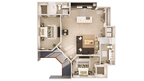 2 bedroom 2 bathroom The Grant B4 Floor Plan at The Rey Downtown, Phoenix, AZ, 85003