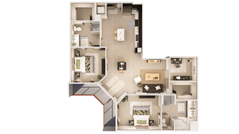 2 bedroom 2 bathroom The Gable B5 Floor Plan at The Rey Downtown, Phoenix, AZ