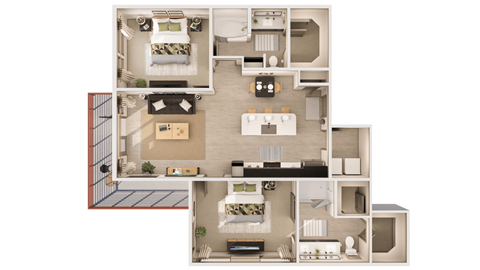 2 bedroom 2 bathroom The Taylor B6 Floor Plan at The Rey Downtown, Phoenix, 85003