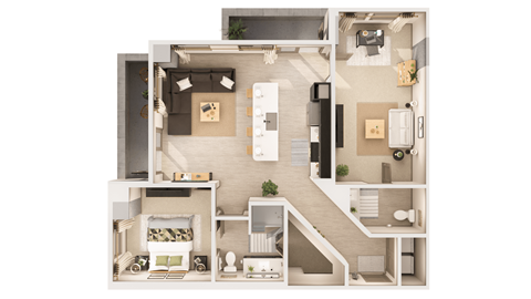 2 bedroom 1.5 bathroom floor plan G at The Rey Downtown, Arizona, 85003