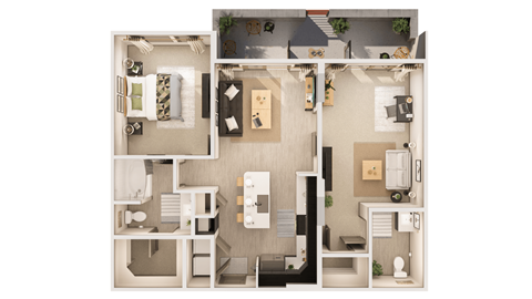 2 bedroom 1.5 bathroom floor plan A at The Rey Downtown, Phoenix, AZ, 85003