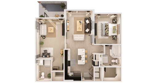 2 bedroom 1.5 bathroom floor plan Cat The Rey Downtown, Phoenix, 85003