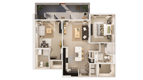 2 bedroom 1.5 bathroom floor plan D at The Rey Downtown, Phoenix, Arizona