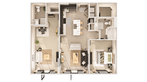 2 bedroom 1.5 bathroom floor plan E at The Rey Downtown, Phoenix