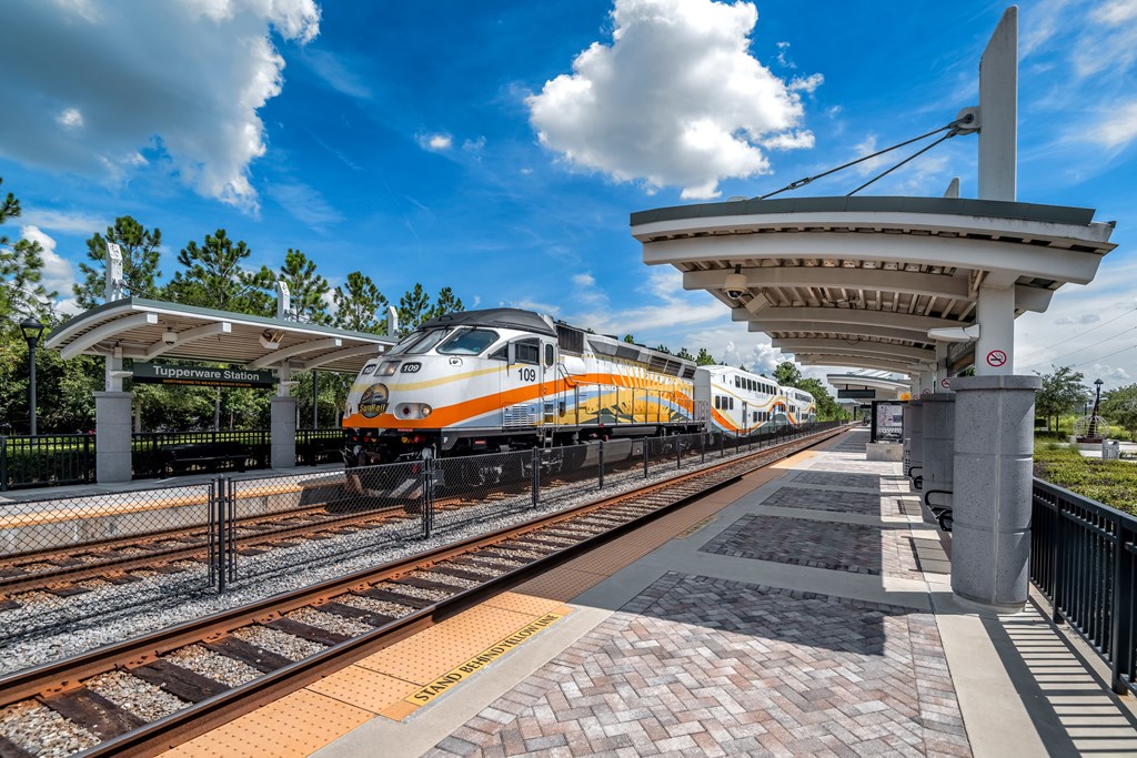 A train is coming into a station.
