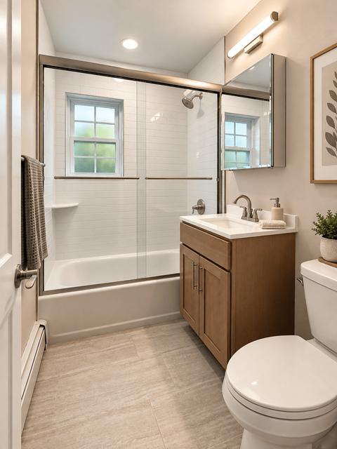 A white toilet sits next to a sink in a bathroom.