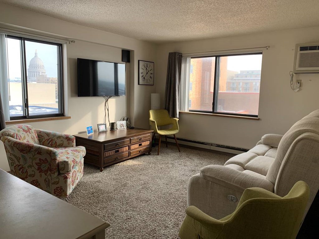 1 bedroom corner apartment living room