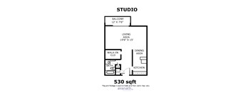 A floor plan of a 530 sqft studio apartment.