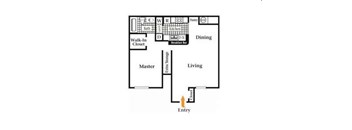 A diagram of a house layout with labeled rooms.