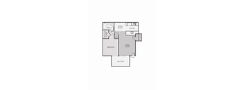 A floor plan of a house with a living room, dining room, kitchen, two bedrooms, a bathroom, a balcony, and a storage closet.