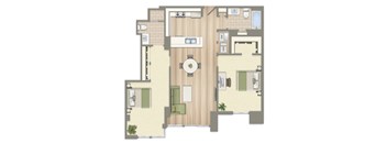 A floor plan of a house with a central hallway leading to the bedrooms and bathrooms.