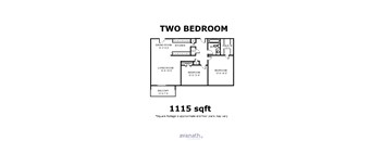 A floor plan for a two bedroom apartment sized 1115 sqft.