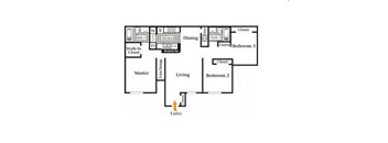 A floor plan of a house with a master bedroom and a living room.
