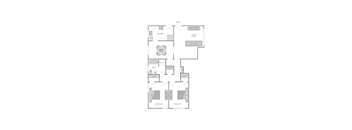 A floor plan of a house with a kitchen, living room, dining room, bathroom, closet, and bedroom.
