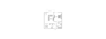 A floor plan of a house with a kitchen, living room, dining room, bedroom, bathroom and entry.