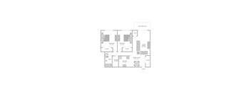 A floor plan of a home with two bedrooms, a living area, a dining room, a kitchen, a bathroom, and an entry.