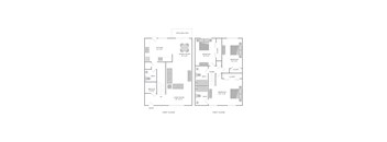 A floor plan of a two-story home with a living room, dining room, kitchen, and bathrooms.