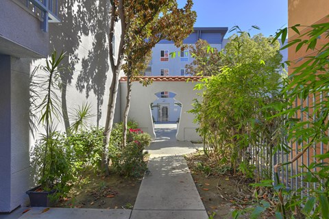 Garden Walkway at The Castelar Apartments, Los Angeles, 90012