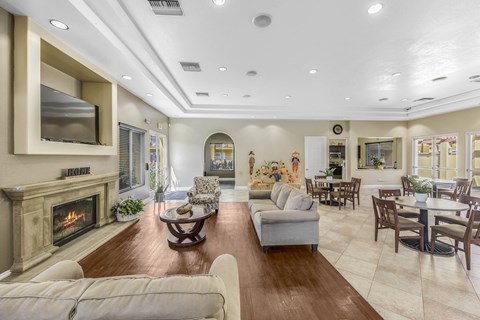 A living room with a fireplace and a couch.