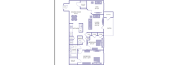 A blueprint of a house layout with labeled rooms.