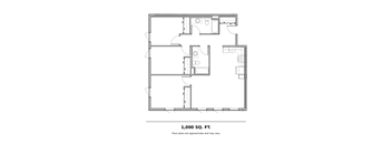 A floor plan of a 1,000 square feet property.