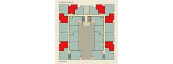 A floor plan of The Ramona Apartments showing the layout of the rooms on the second floor.