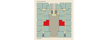 A floor plan of The Ramona Apartments showing the layout of the rooms on the second floor.