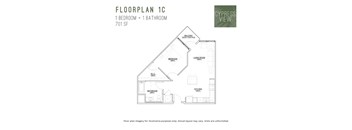 A floor plan shows a 1 bedroom and 1 bathroom apartment at 701 SF.