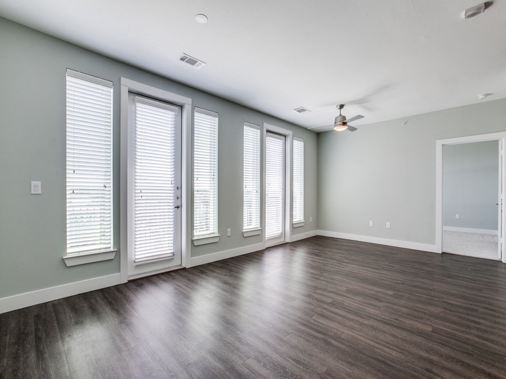 Faux wood flooring throughout