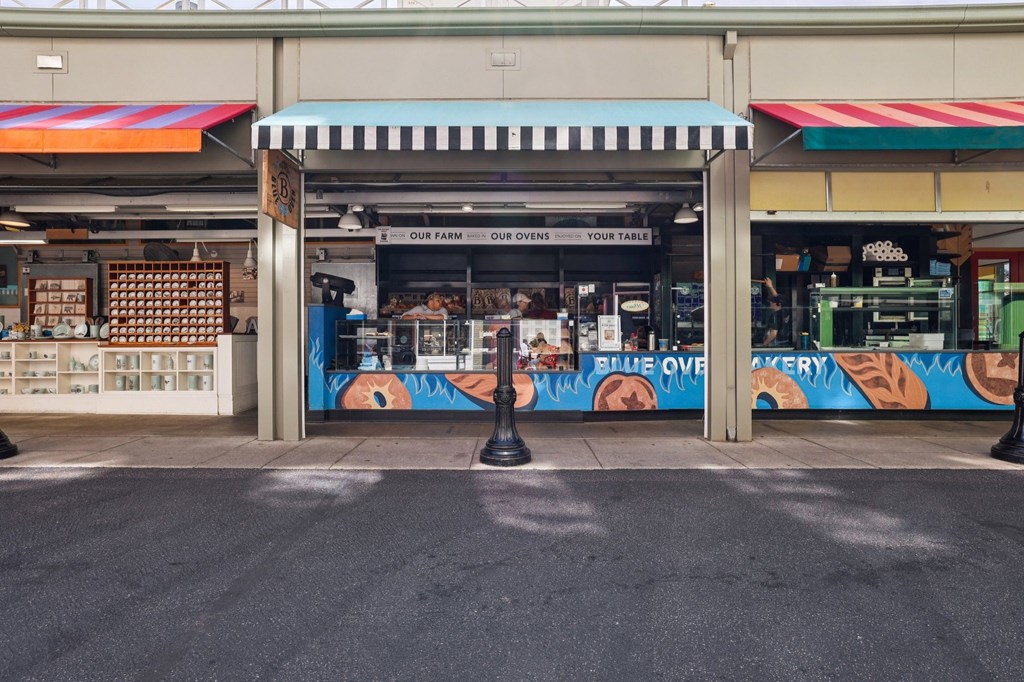 Front view of Blue Oven Bakery at Findlay Market in the  Over-the-Rhine neighborhood near Contrast OTR apartments.
