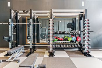 24-Hour Fitness Center With Free Weights at Plat 4 at Research Triangle, North Carolina