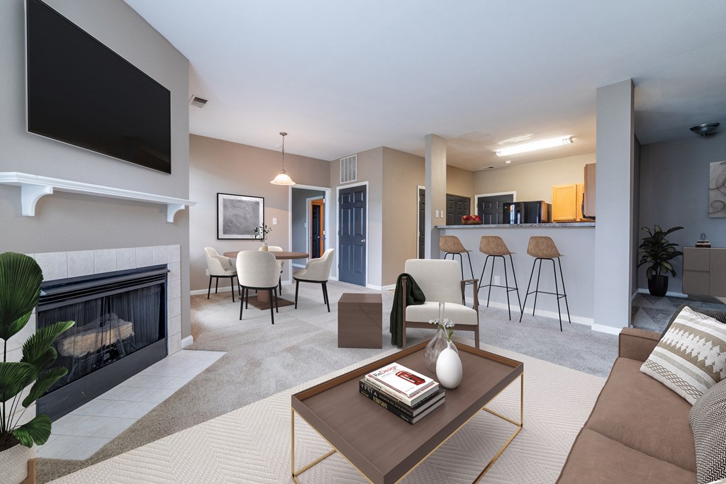 Fireplace in living room at The Reserve at Williams Glen, IN, 46077